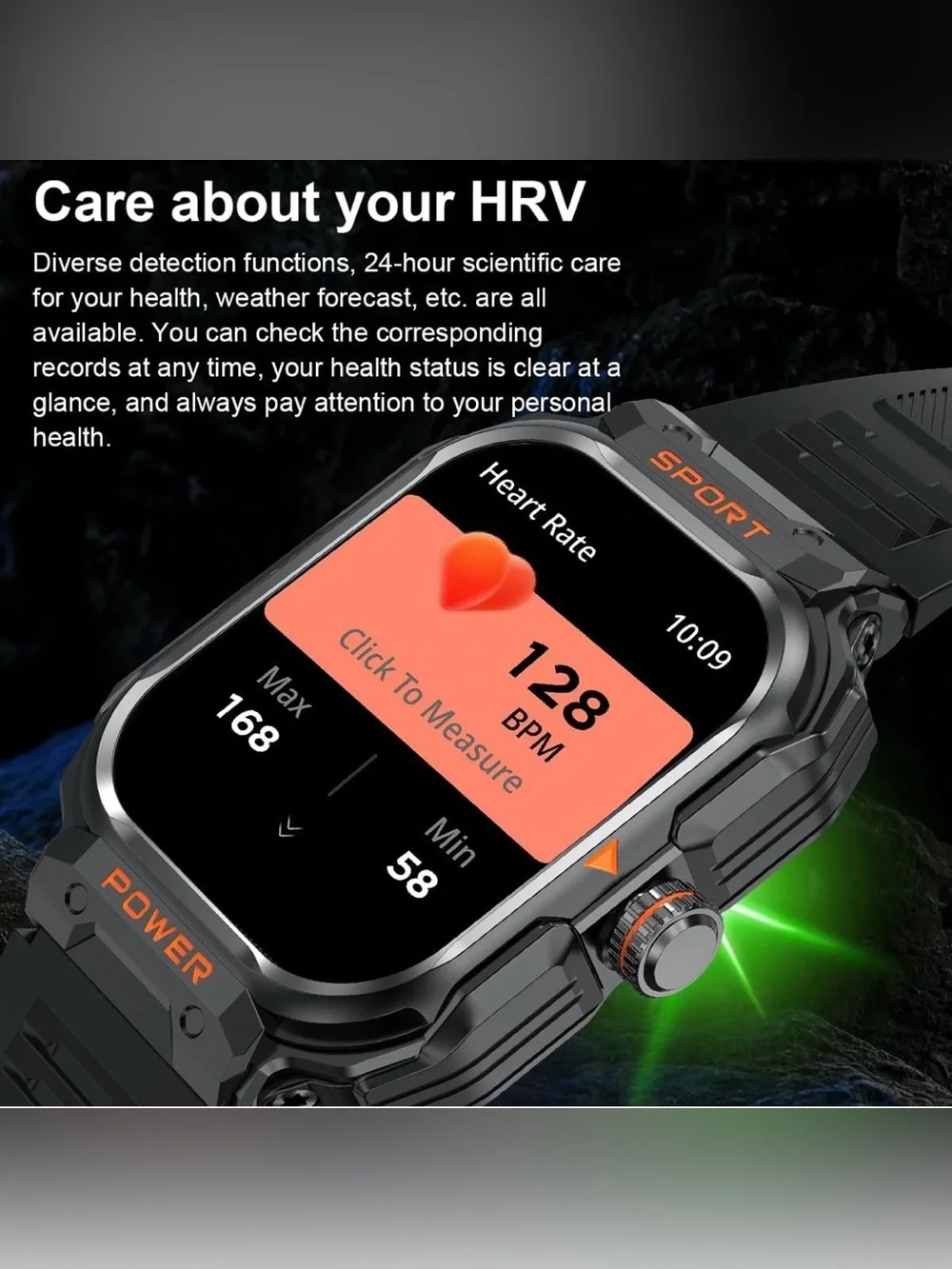 Sport Rugged Smartwatch and earbuds in Black with Orange Accents